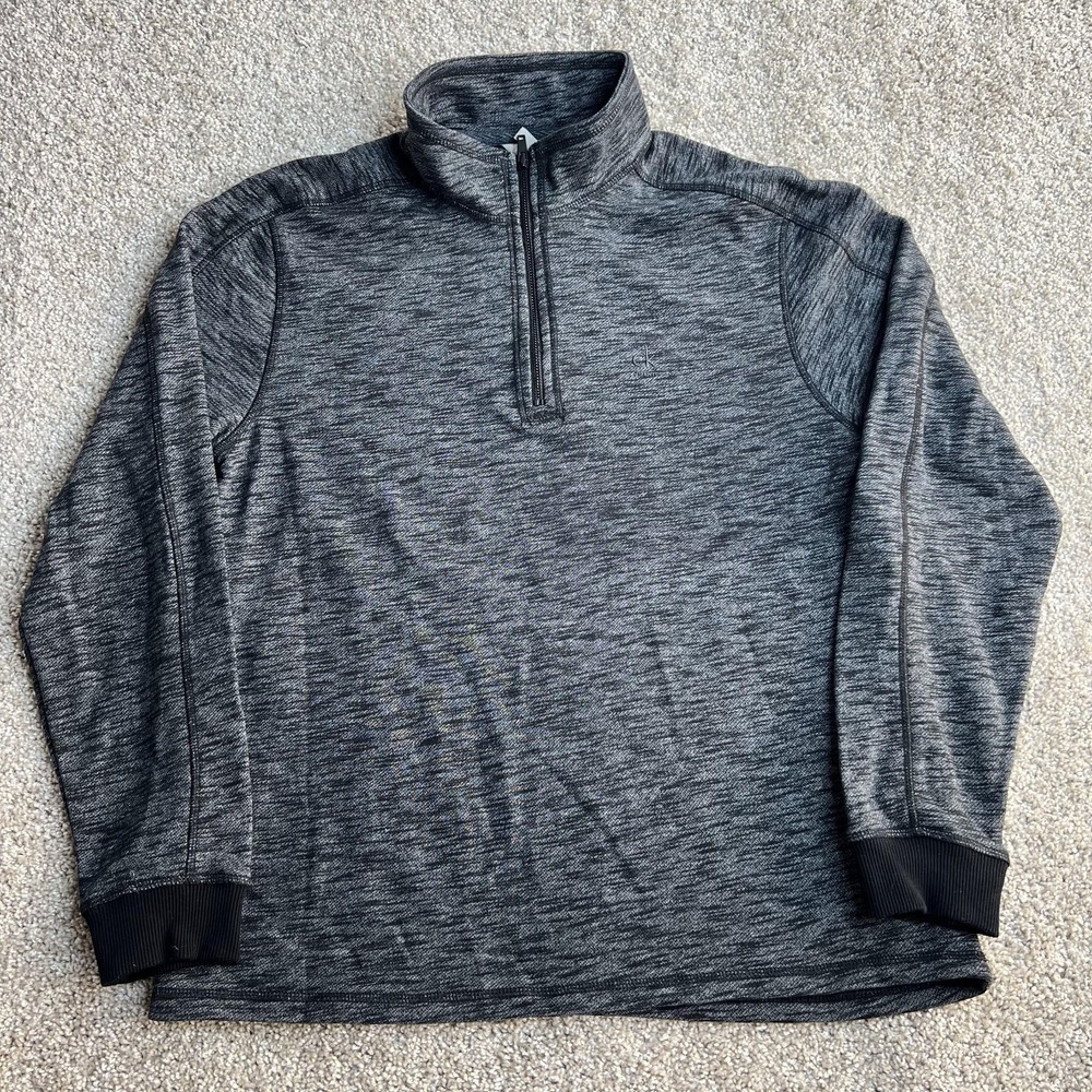 Calvin Klein Jeans Sweater Mens Large Gray 1/4 Zip Mock Neck Knit‎ Pullover